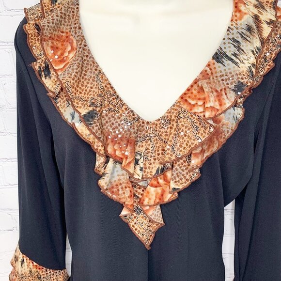 JAIPUR SPARKLE ANIMAL PRINT RUFFLE TOP - LARGE - Picture 2 of 5
